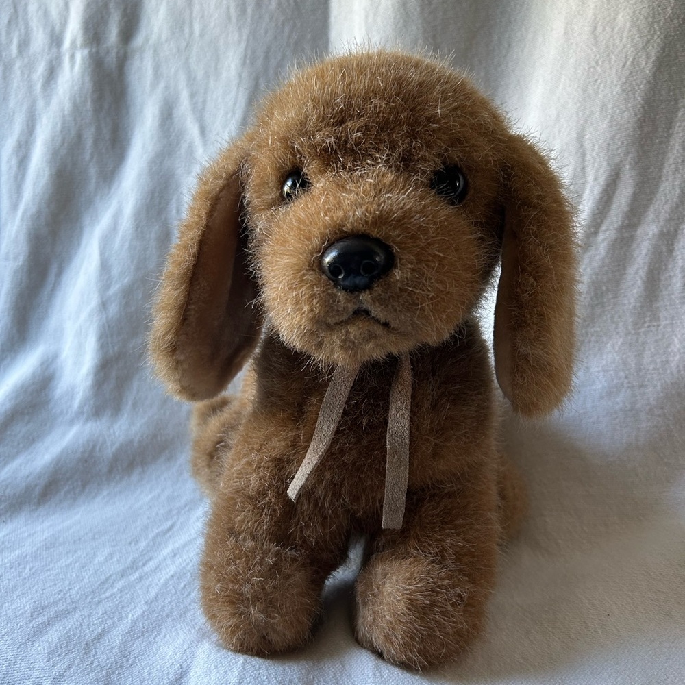 Vintage Russ Berrie “Puddles” Brown Puppy Dog Plush Stuffed Animal Made in Korea